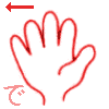 【べ】　の表現です。　濁音は右横に移動する【カタカナのヘ　親指と小指を開いて伸ばし下へ向ける、他の指は握る。】