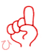 【ひ】　の表現です。　【手話の数詞（１）人差指を垂直に立てて他の指は握る】