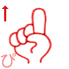 【ぴ】　の表現です。　半濁音は上に移動する【手話の数詞（１）人差指を垂直に立てて他の指は握る】