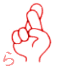 【ら】　の表現です。　【アルファベットR　人差し指と中指を伸ばして中指を人差し指に重ねる。他の指は握る。】