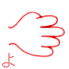 【よ】　の表現です。　【親指だけを握り他の指は左横に伸ばす。相手に手の裏を見せる「ケと同じ形」】